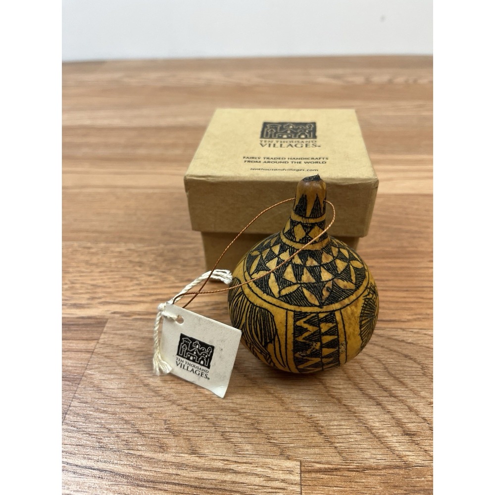 Ten Thousand Villages Safari Gourd Handcrafted Ornament‎ Elephants Zebras NEW